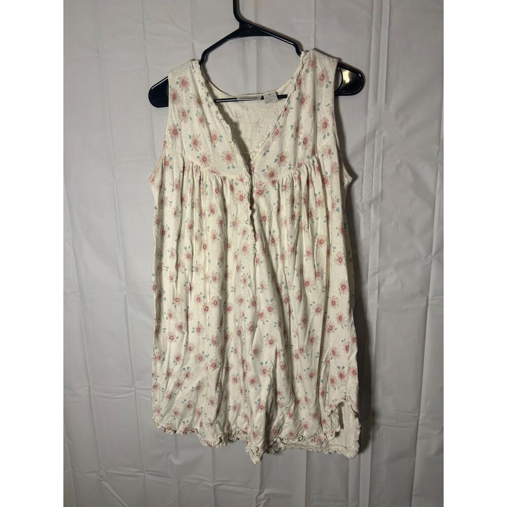 BodyTease Vintage Floral Sleep Romper Womens Med Cotton Pink Daisy Teddy Lace